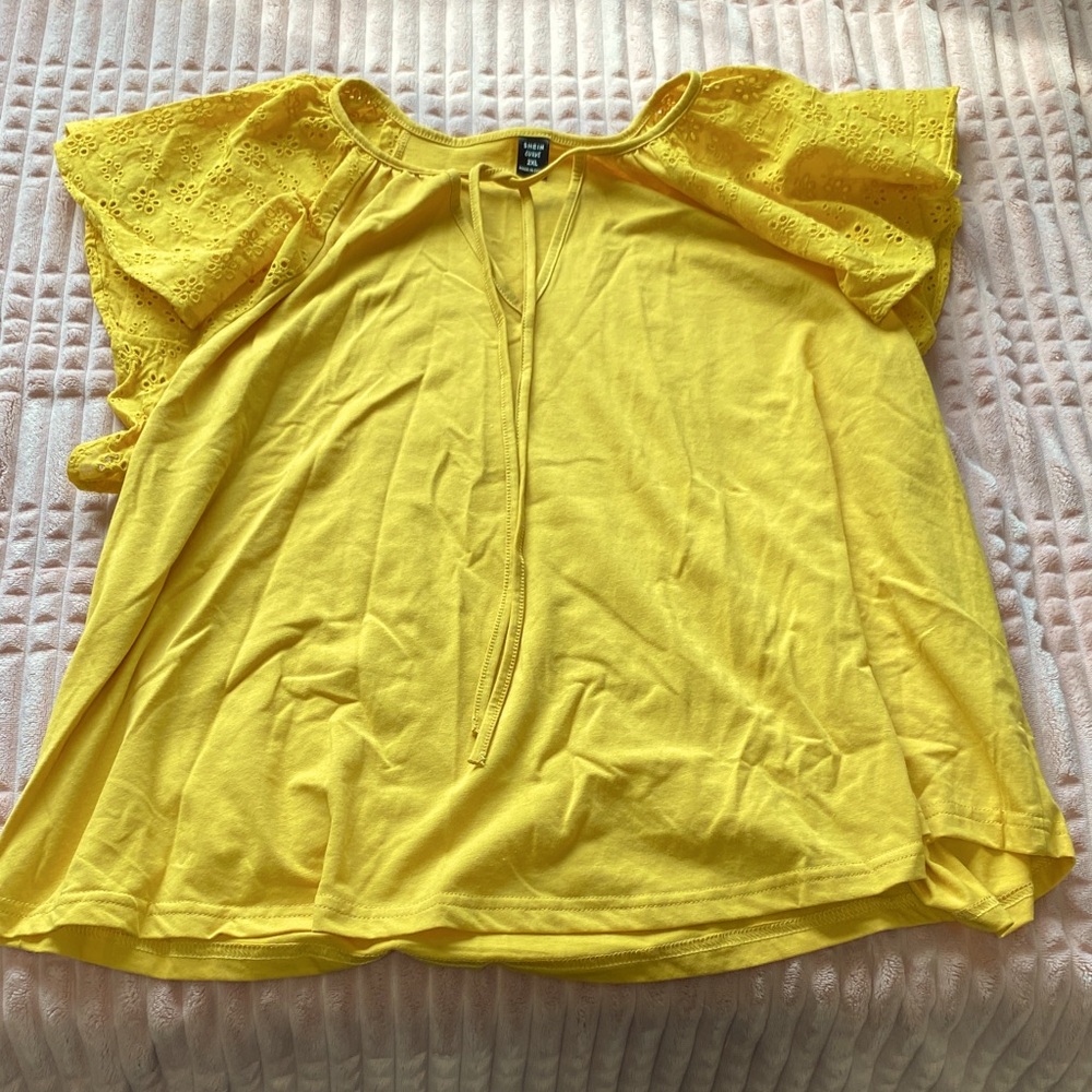 SHEIN Yellow Eyelet Sleeve Blouse